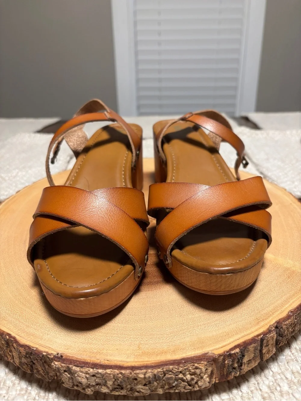 MIA Tan Leather Crossover Platform Sandals